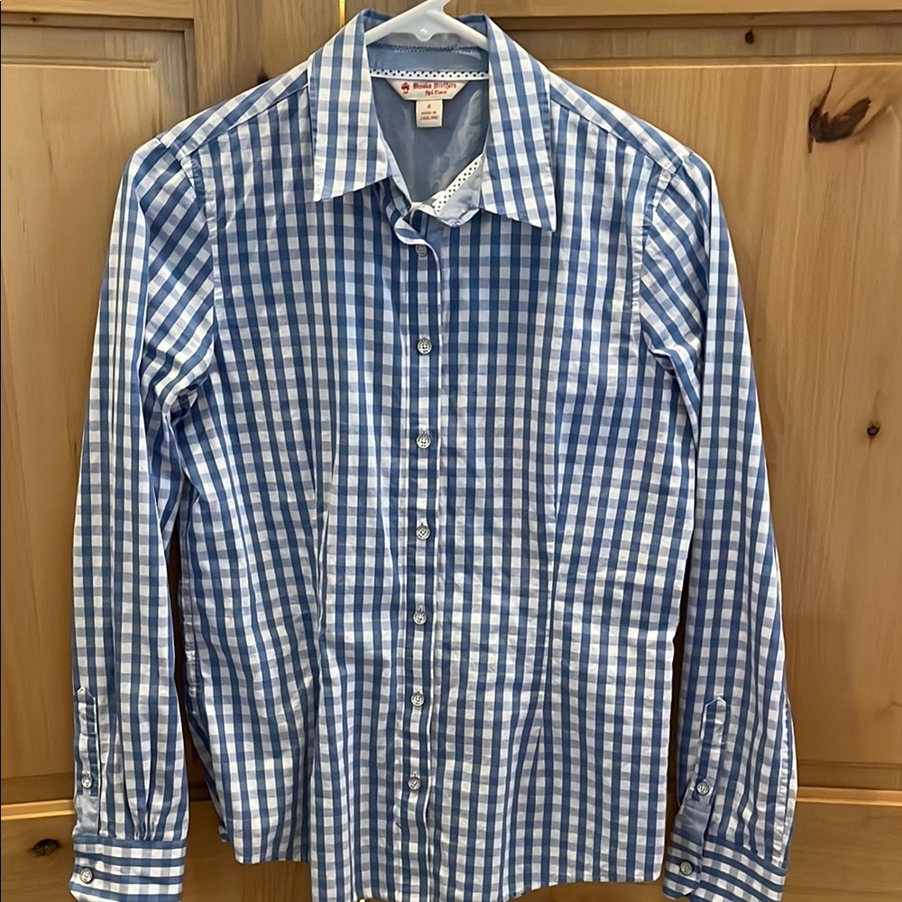 Brooks Brothers Blue and White Gingham Fitted Blouse